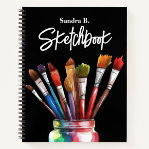 Personalized Artist Paintbrush Black Sketchbook Notebook