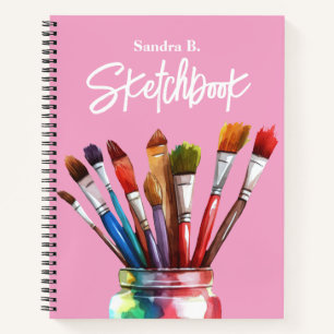 Personalized Artist Paintbrush Pink Sketchbook Notebook