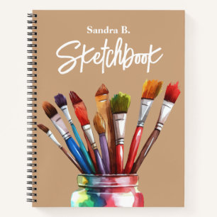 Personalized Artist Paintbrush Tan Sketchbook Notebook
