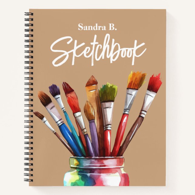 Personalized Artist Paintbrush Tan Sketchbook Notebook (Front)