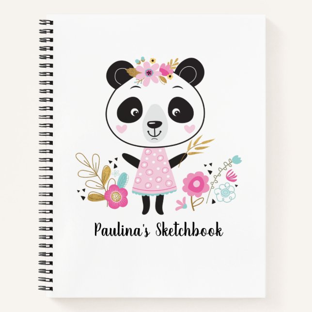 Personalized Artist Pink White Sketchbook Notebook (Front)