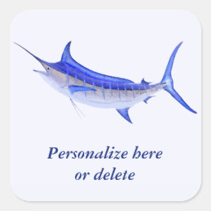Personalized Artistic Blue Marlin Fish (white) Square Sticker