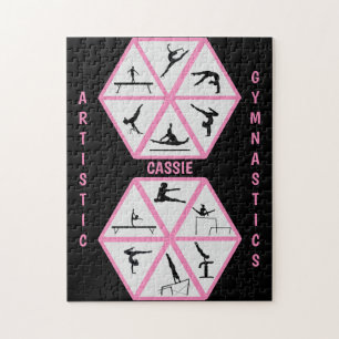 Personalized Artistic Gymnastics Hexagon Jigsaw Puzzle