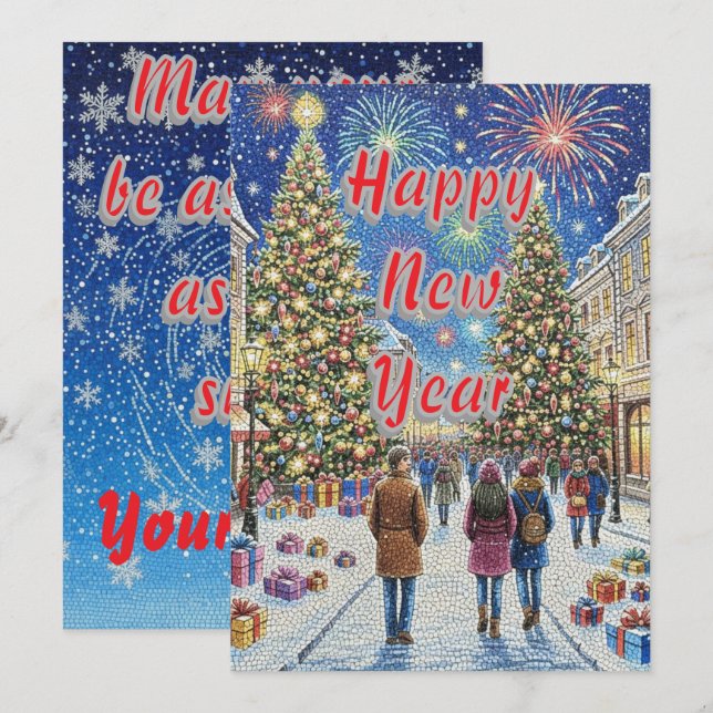 Personalized Artistic Mosaic New Year Holiday Card (Front/Back)