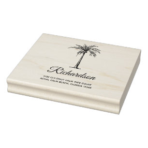 Personalized Artistic Palm Tree Modern Script Rubber Stamp