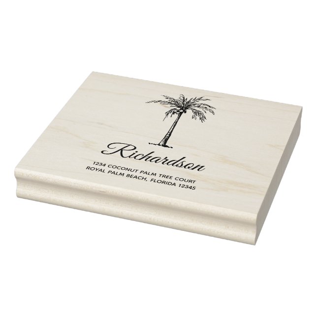 Personalized Artistic Palm Tree Modern Script Rubber Stamp (Stamp)