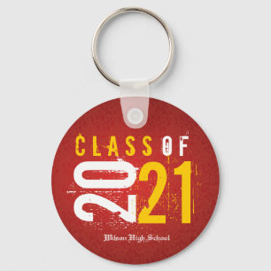 Personalized Artistic Red and Yellow Class of 2021 Keychain