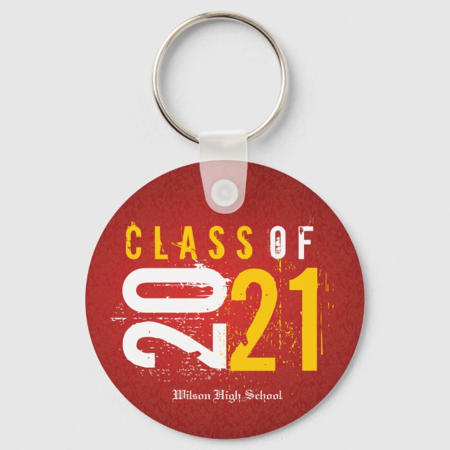 Personalized Artistic Red and Yellow Class of 2021 Keychain (Front)