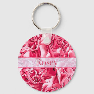 Personalized Artsy Pink Rose Name Keychain