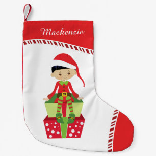 Personalized Asian Girl Elf Small Christmas Stocking