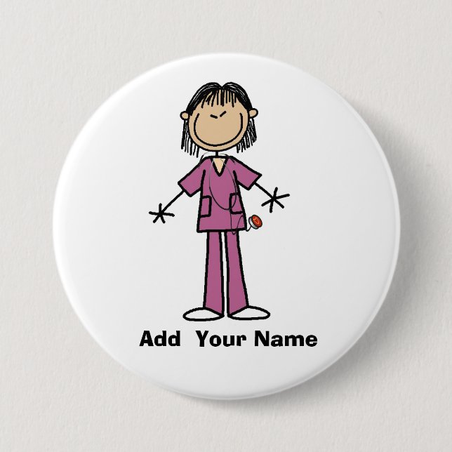 Personalized Asian Stick Figure Nurse  Button (Front)