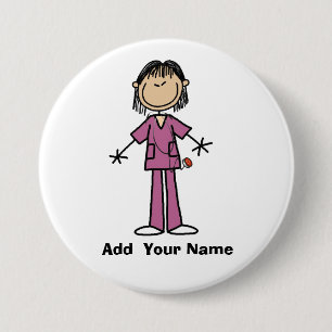 Personalized Asian Stick Figure Nurse  Button
