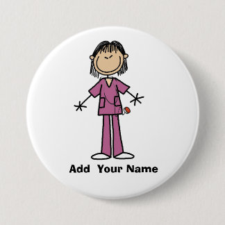 Personalized Asian Stick Figure Nurse Button
