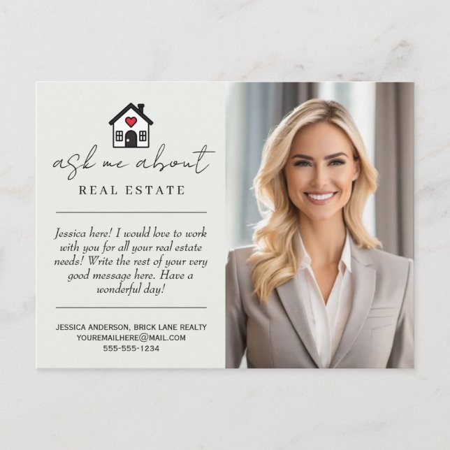 Personalized Ask Me About Real Estate Marketing Postcard (Front)