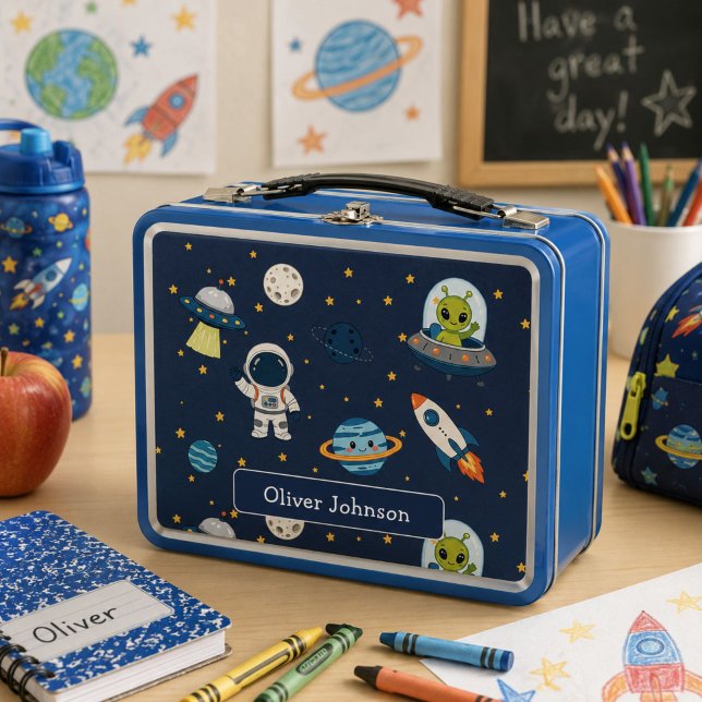 Personalized Astronaut Alien Rocket Space Explorer Metal Lunch Box (Creator Uploaded)