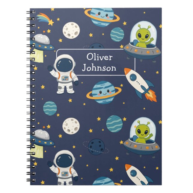 Personalized Astronaut Alien Rocket Space Explorer Notebook (Front)