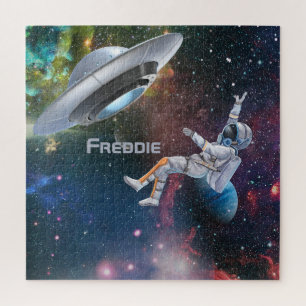 Personalized Astronaut and Flying Saucer Jigsaw Puzzle