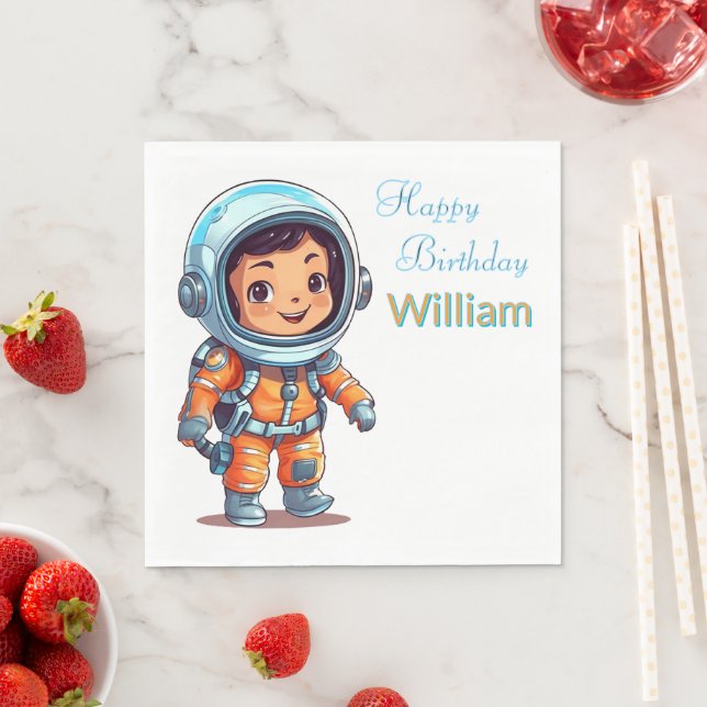 Personalized Astronaut Happy Birthday Napkin (Insitu)