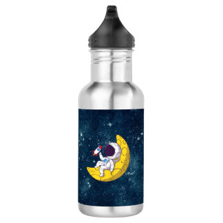 Personalized Astronaut on Moon with Rocket 532 Ml Water Bottle