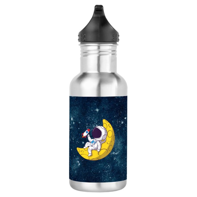 Personalized Astronaut on Moon with Rocket 532 Ml Water Bottle (Right)