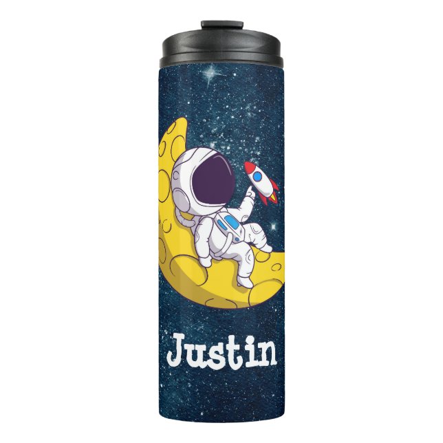 Personalized Astronaut on Moon with Rocket Thermal Tumbler (Front)