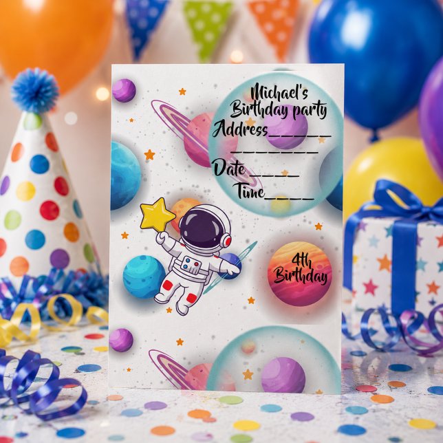 Personalized Astronaut & Planets Party Invitation (Creator Uploaded)