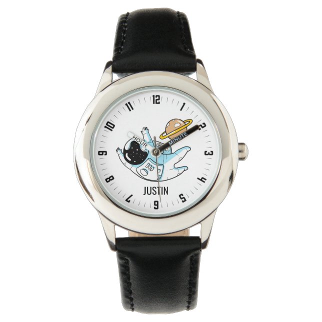 Personalized Astronaut Space Planet Boy's Black Watch (Front)