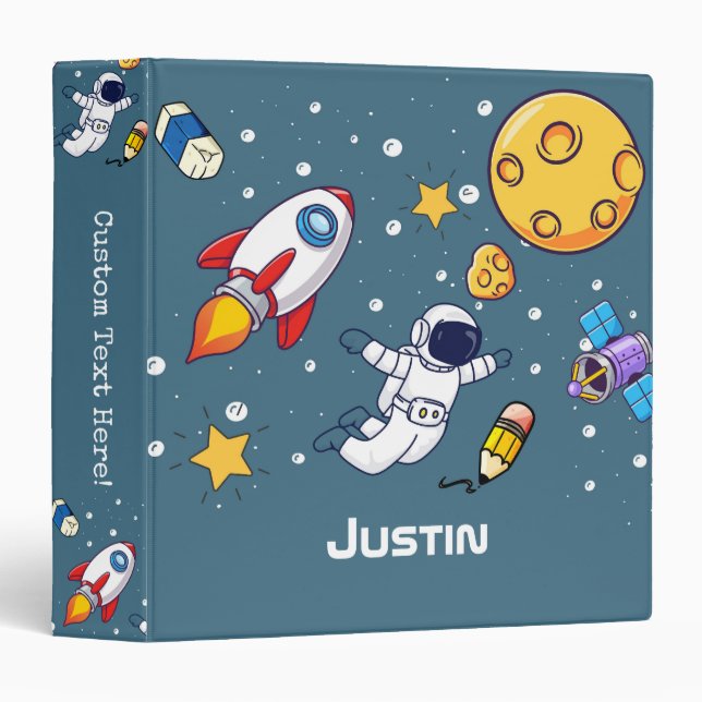 Personalized Astronaut Space School Supplies Binder (Front/Spine)