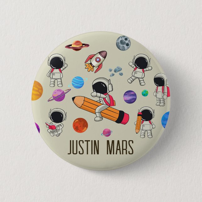 Personalized Astronauts and Planets Back to School 2 Inch Round Button (Front)