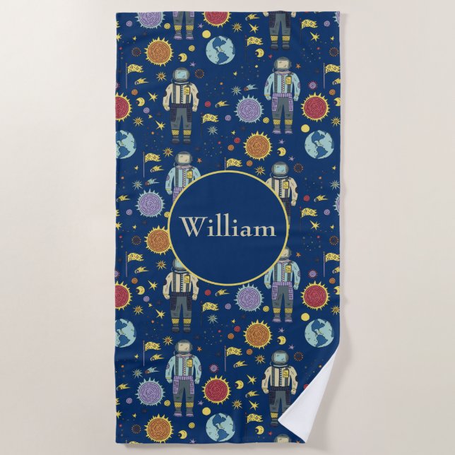 Personalized Astrounaut Space Man Colourful Beach Towel (Front)
