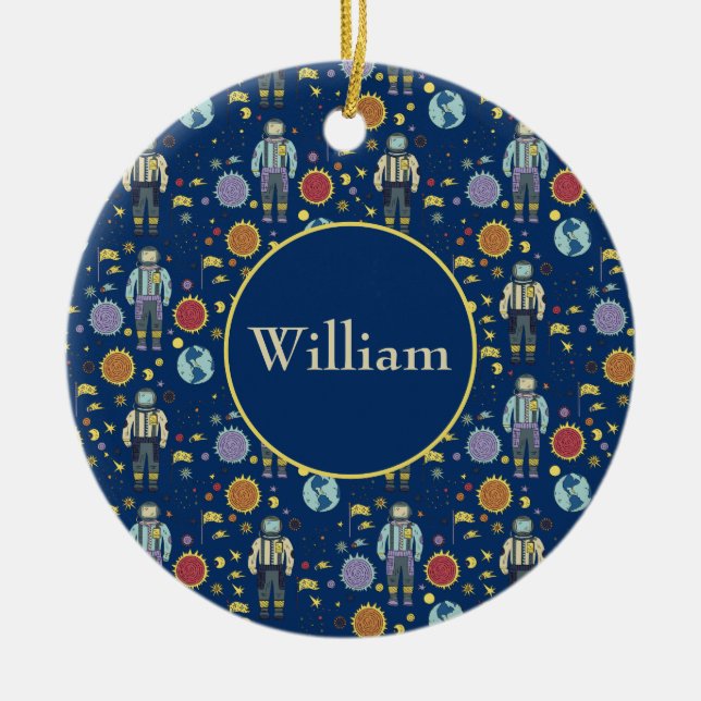 Personalized Astrounaut Space Man Colourful Ceramic Ornament (Front)