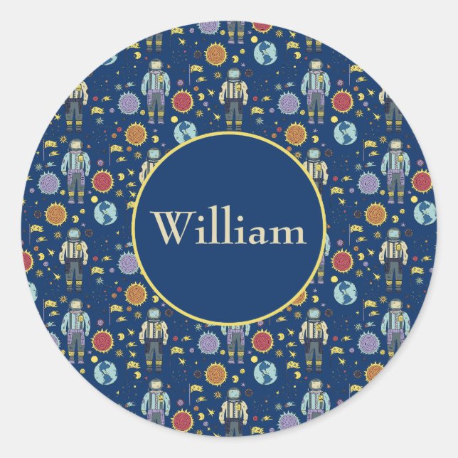 Personalized Astrounaut Space Man Colourful Classic Round Sticker (Front)