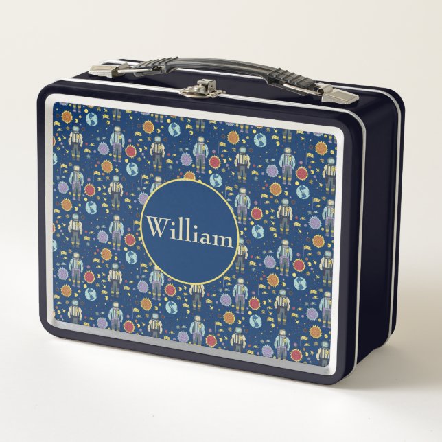 Personalized Astrounaut Space Man Colourful Metal Lunch Box (Front)