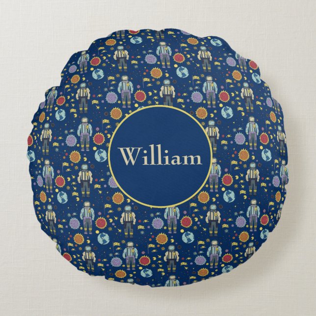 Personalized Astrounaut Space Man Colourful Round Pillow (Front)