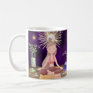Personalized At Peace Yoga Girl and Crystals Coffee Mug