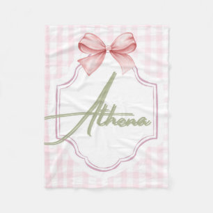 Personalized Athena Baby Girl Nursery Bow&Gingham Fleece Blanket
