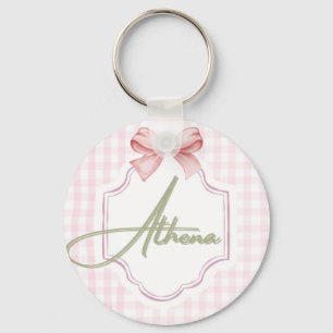 Personalized Athena Baby Girl Nursery Bow&Gingham Keychain