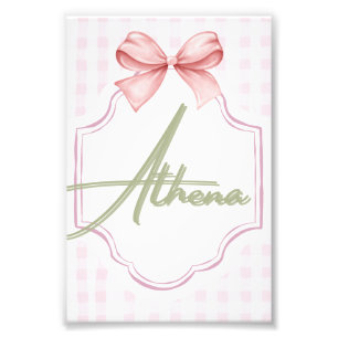 Personalized Athena Baby Girl Nursery Bow&Gingham Photo Print