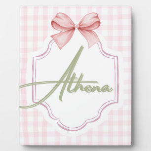 Personalized Athena Baby Girl Nursery Bow&Gingham Plaque