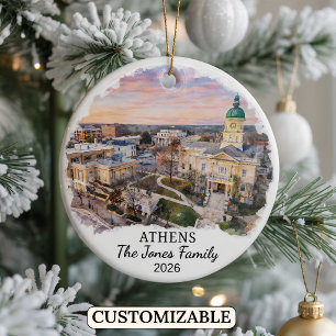 Personalized Athens Ornament, Custom Georgia Ceramic Ornament