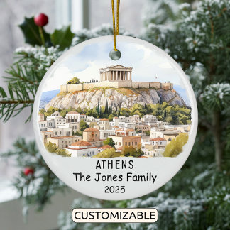 Personalized Athens Ornament, Greece Ceramic Ornament