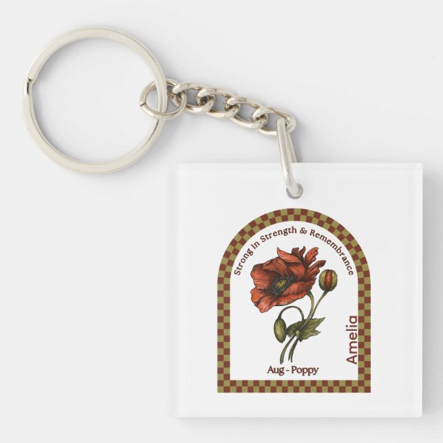 Personalized August Birth Month Flower  Keychain (Front)