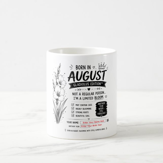 Personalized August Gladiolus Birthday Mug (Center)