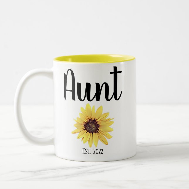 Personalized Aunt Est. Painted Sunflower Two-Tone Coffee Mug (Left)