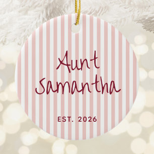 Personalized Aunt Est. Year Photo Blush Stripes Ceramic Ornament