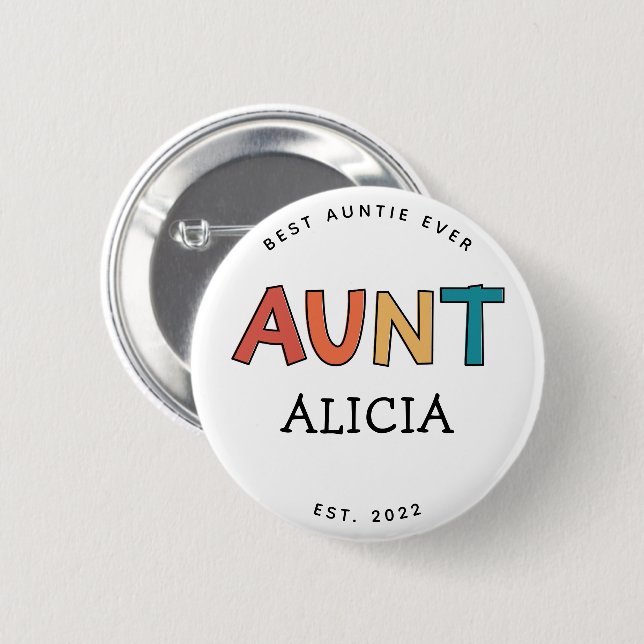 Personalized Aunt Retro Gift Best Auntie Ever Cute 2 Inch Round Button (Front & Back)