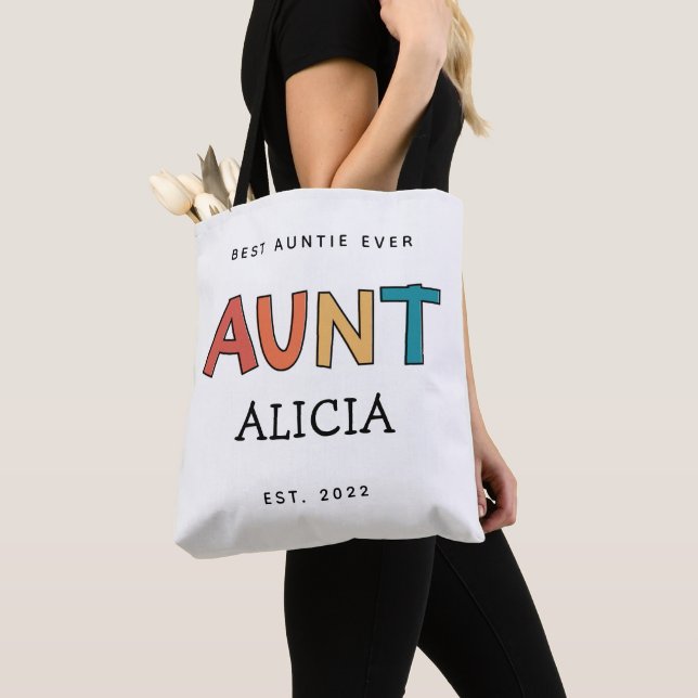 Personalized Aunt Retro Gift Best Auntie Ever Cute Tote Bag (Close Up)