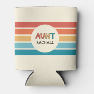 Personalized Aunt Retro Stripes Cute Can Cooler