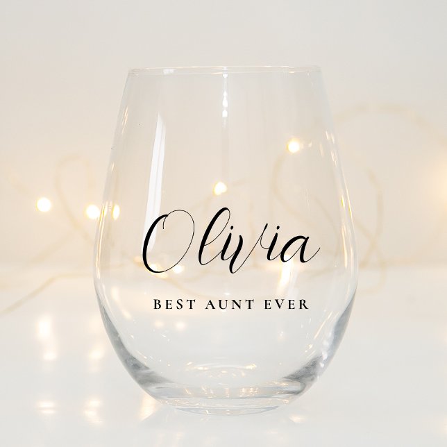 Personalized Aunt Script Monogram Stemless Wine Glass (Creator Uploaded)
