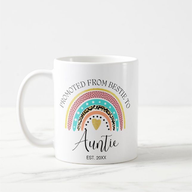 Personalized Auntie, Promoted From Bestie to Aunti Coffee Mug (Left)